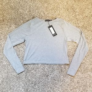 NASTY GAL Grey Long Sleeved Crop Top